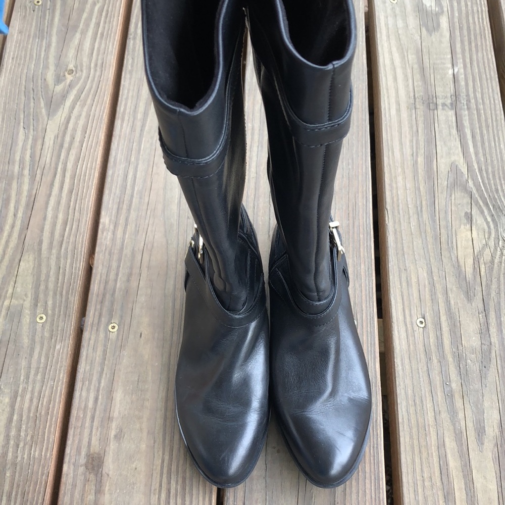 7 Essex Lane Leather Buckle Boots Soft Supple Low Heel Tall Boots Knee Maggie - Picture 7 of 11